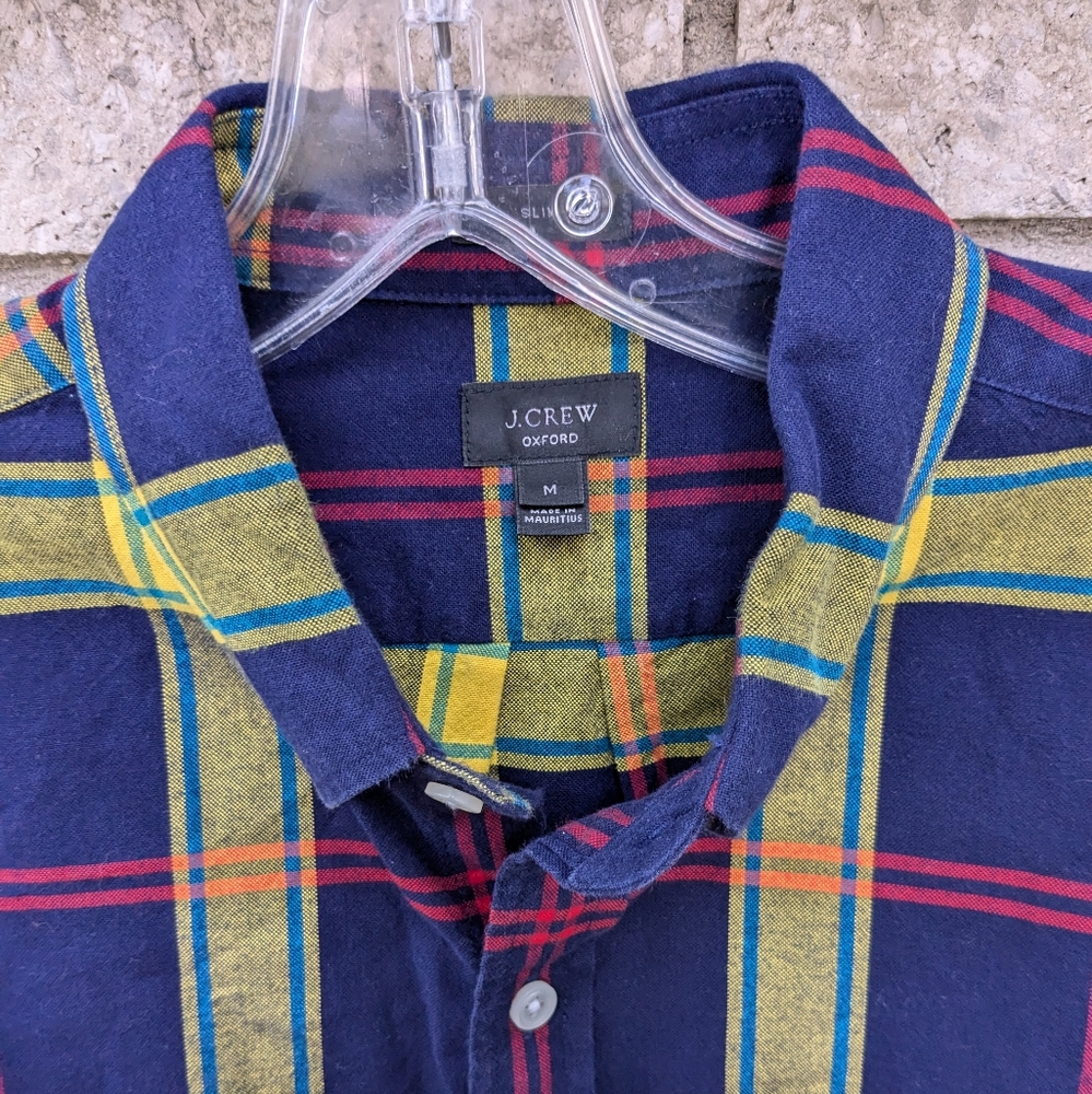 J. Crew Oxford Medium Slim Fit Button Down Plaid Navy Long Sleeve Shirt